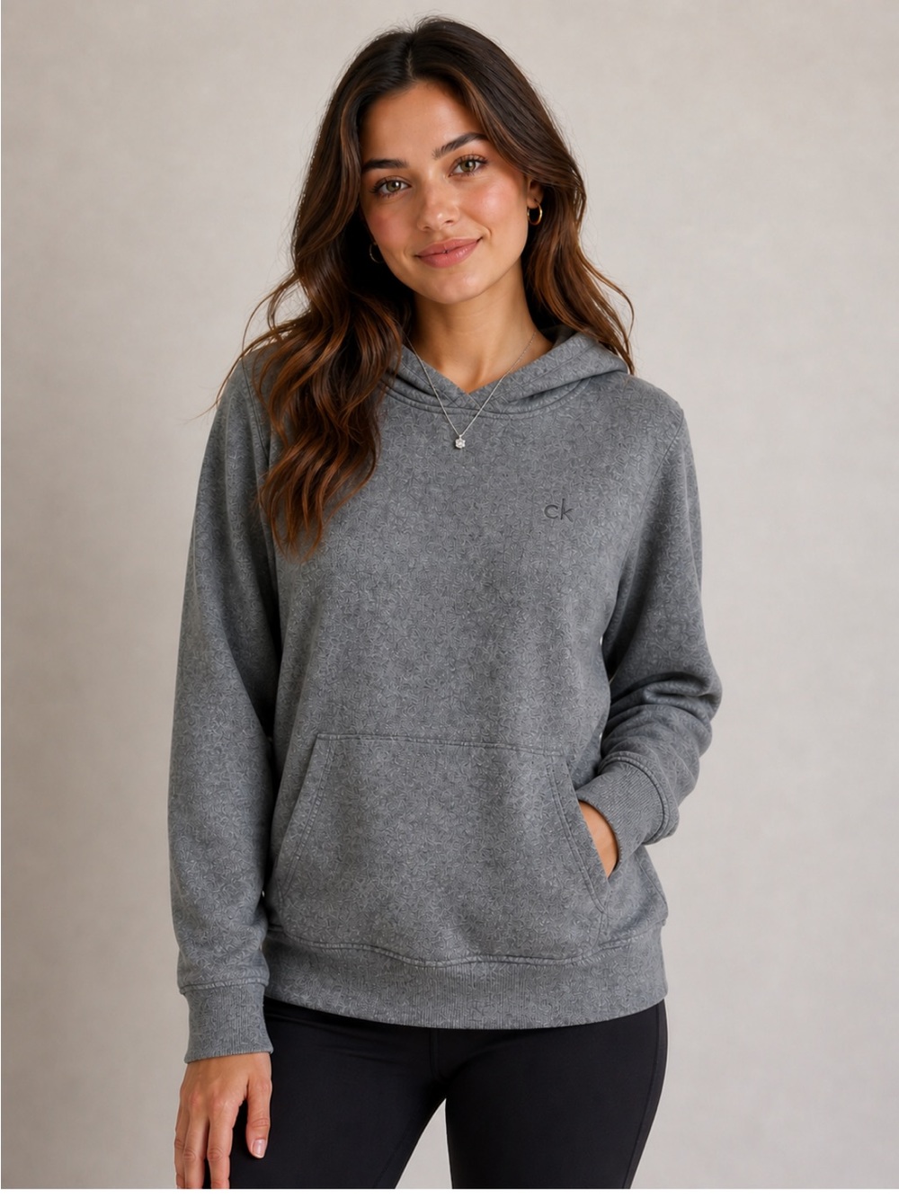 Calvin Klein Women’s Gray Pullover Hoodie Sweatshirt Size L CK Logo Lightweight